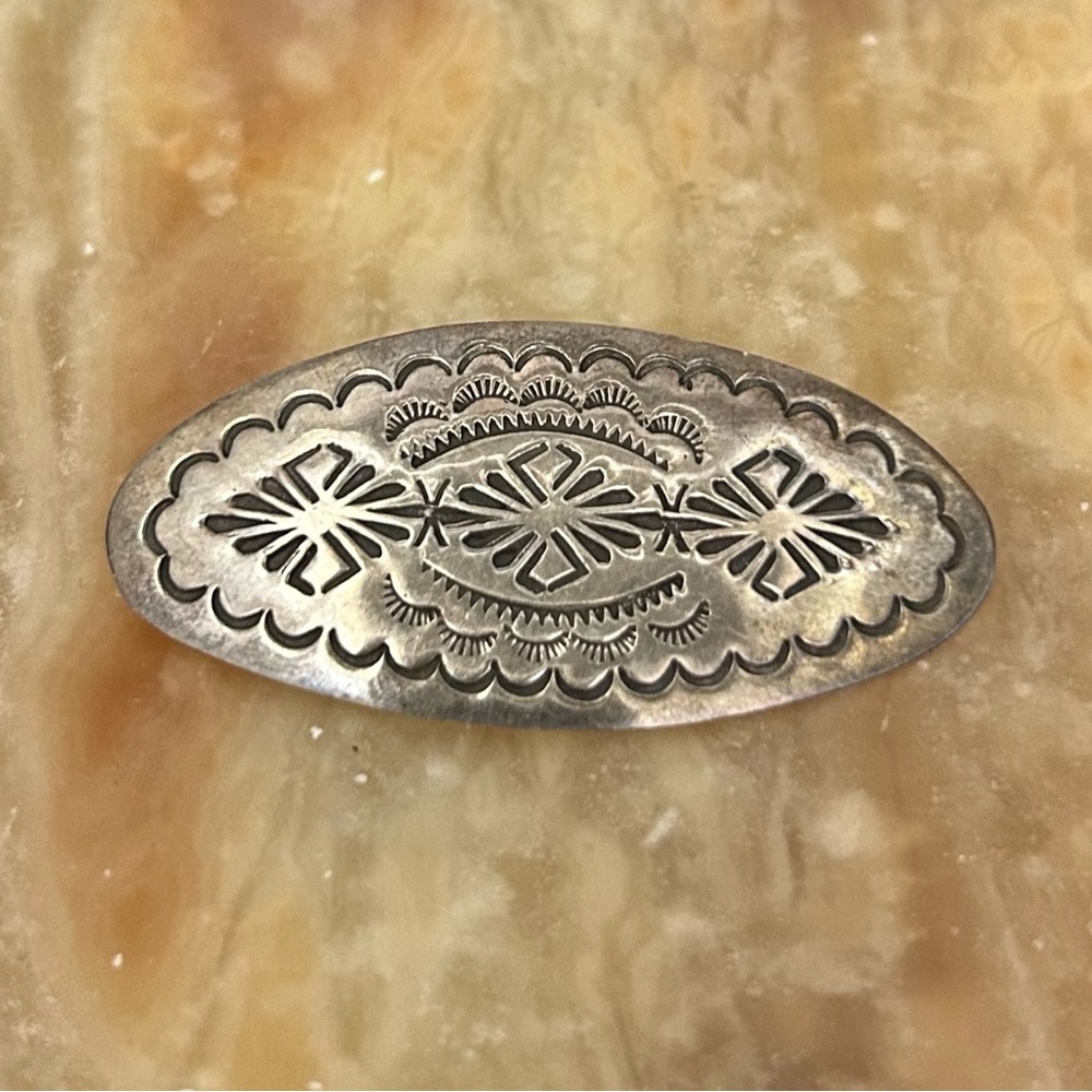 Vintage Silver Toned Conch Brooch with Southwestern Stamping